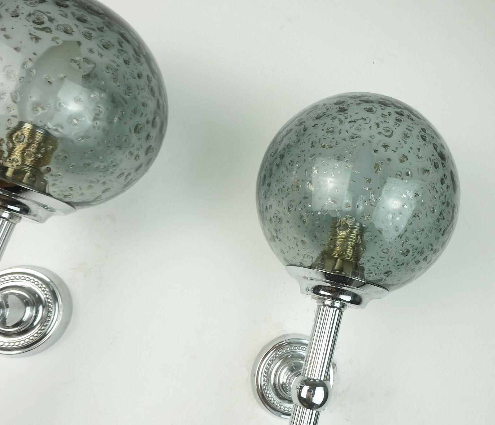 pair of elegant WALL LIGHTS smoked glass and chrom art déco style 60s 70s For Sale 2