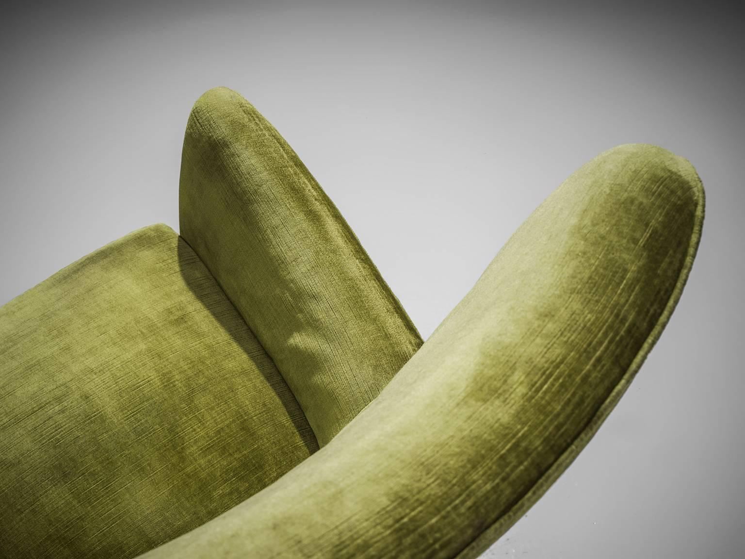 Pair of Elegant Wingback Chairs in Original Green Velvet 1
