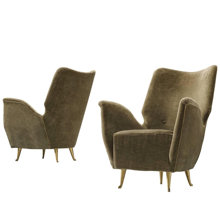Pair of Elegant and Bold Floral Linen Upholstered Wing Chairs by