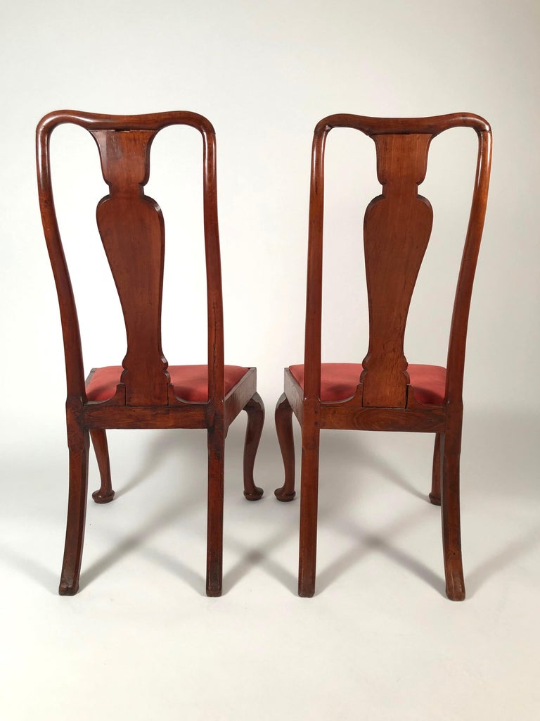 Pair of Elegantly Curved Queen Anne Period Chairs, circa 1710 at 1stDibs