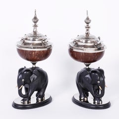 Pair of Elephant and Coconut Boxes or Garnitures