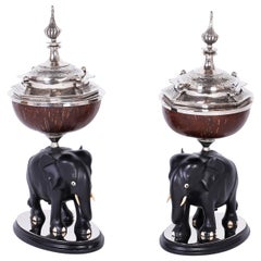 Used Pair of Elephant and Coconut Boxes or Garnitures