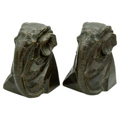 Antique Pair of Elephant Bronze Bookends by Bernard Johnson