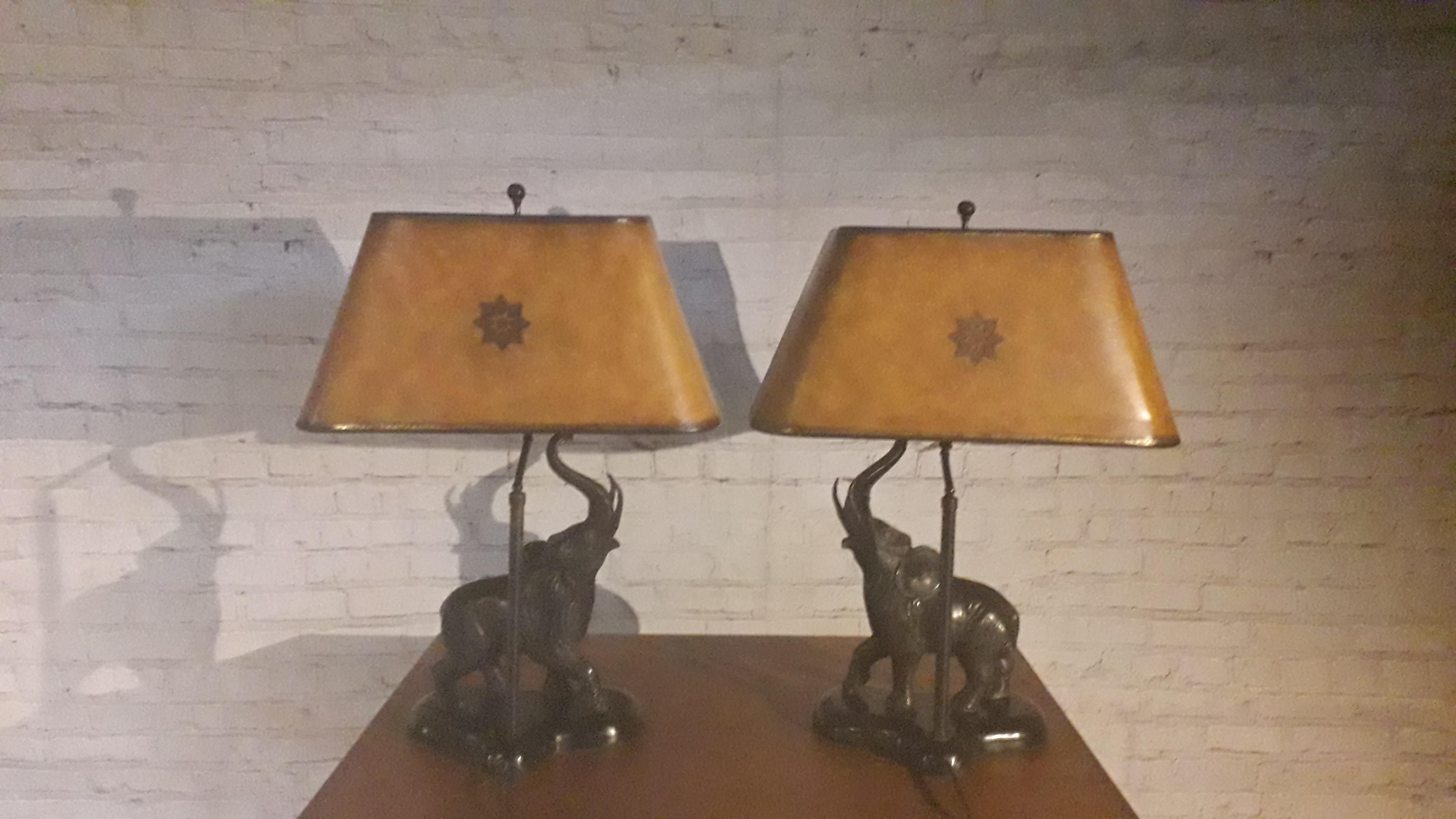 Philippine Pair of Elephant Bronze Lamps by Maitland Smith