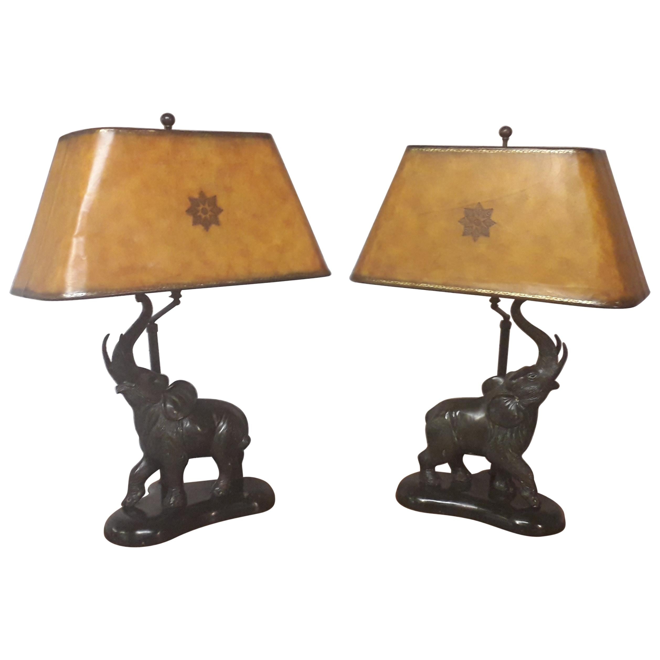Pair of Elephant Bronze Lamps by Maitland Smith
