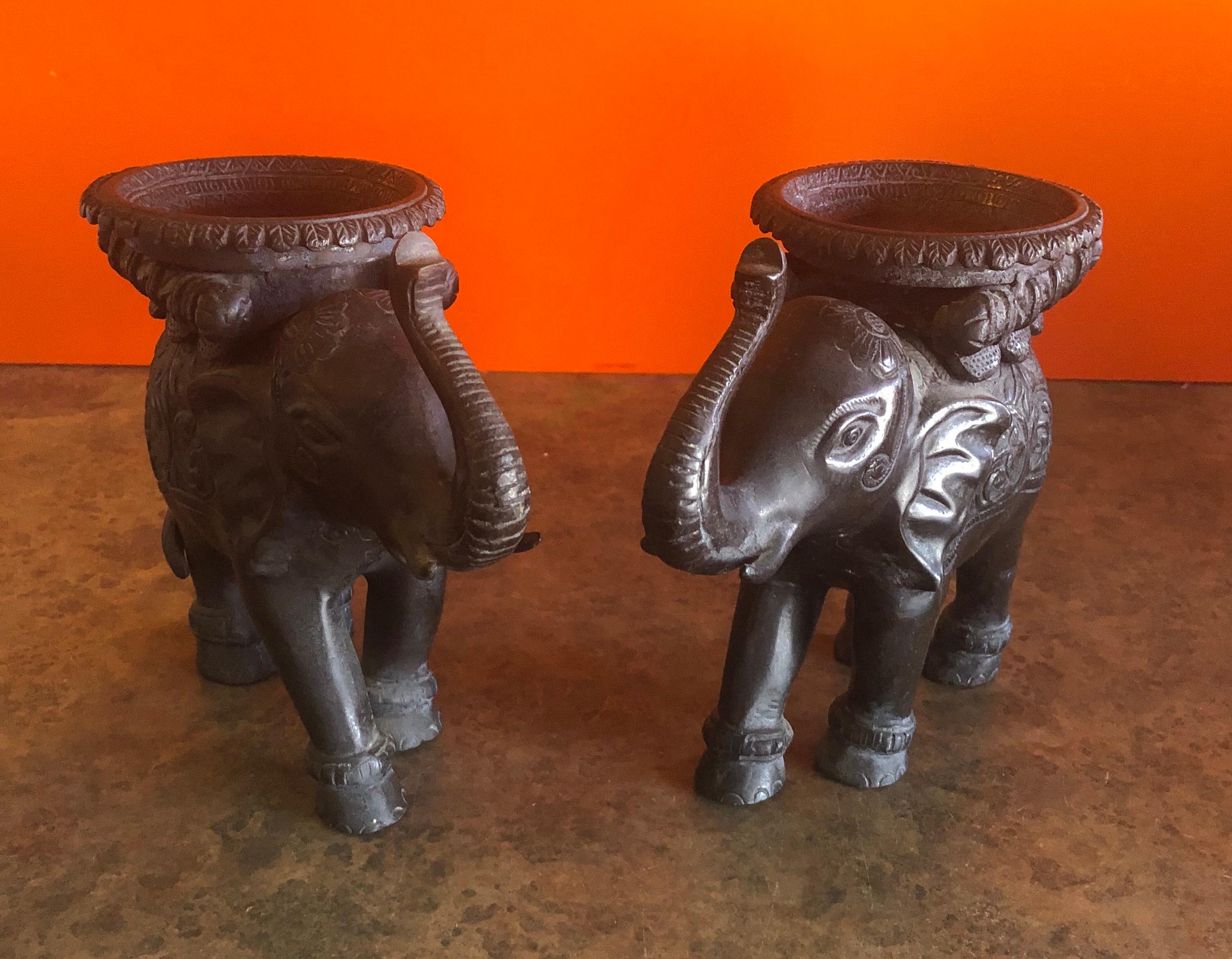American Pair of Elephant Candleholders in Cast Bronze