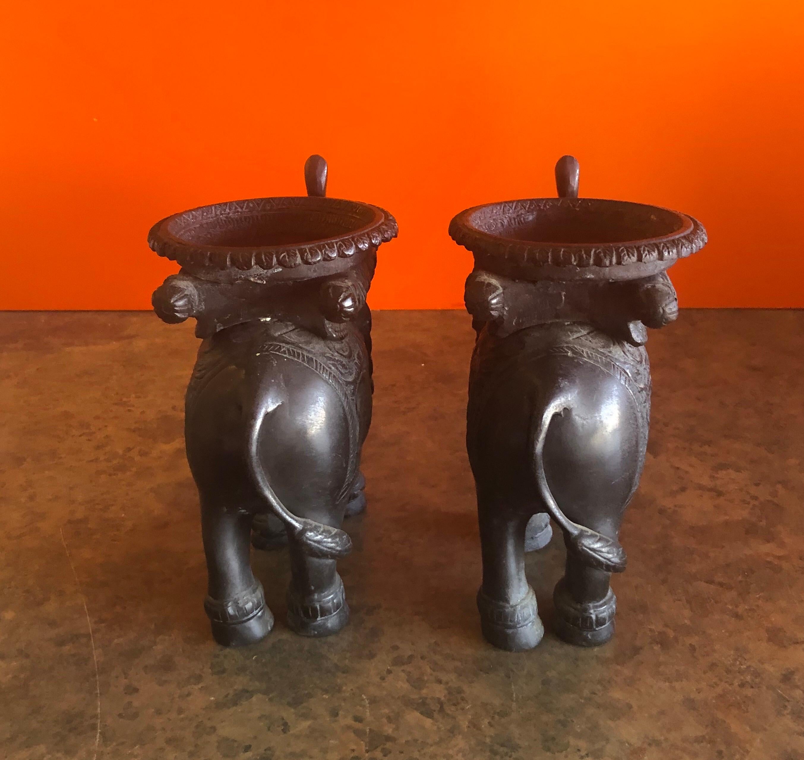 Pair of Elephant Candleholders in Cast Bronze In Good Condition In San Diego, CA
