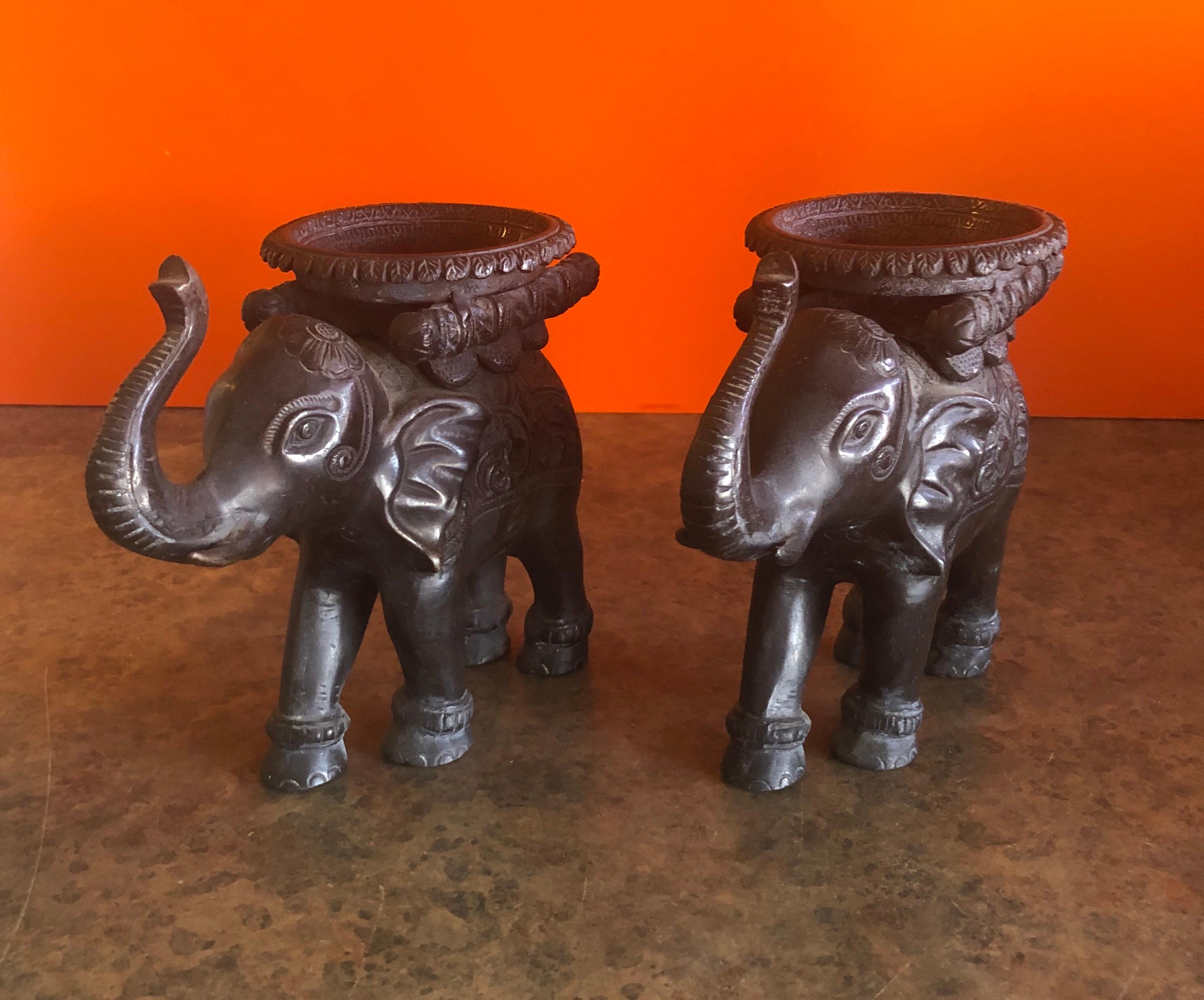 20th Century Pair of Elephant Candleholders in Cast Bronze