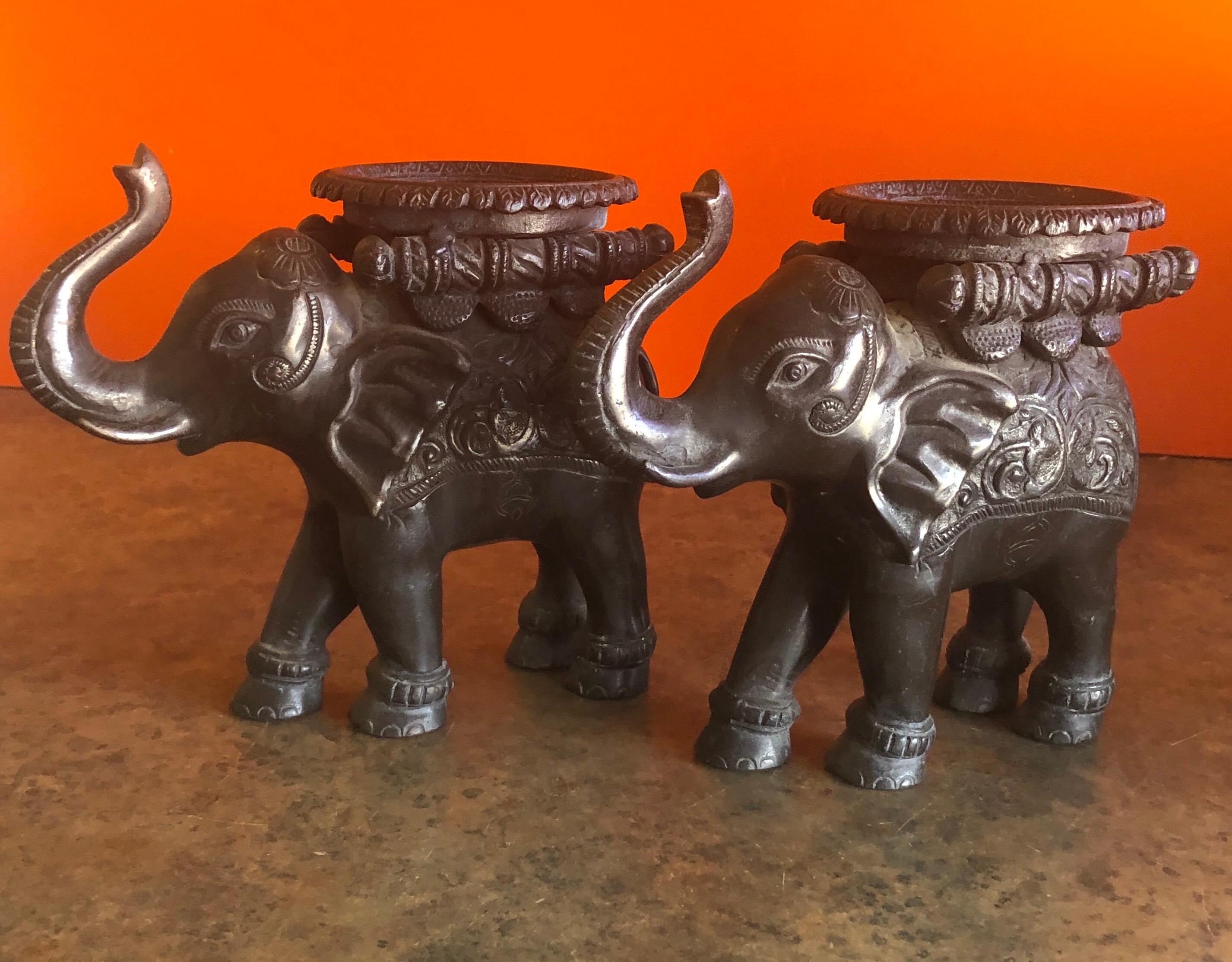Pair of Elephant Candleholders in Cast Bronze 1