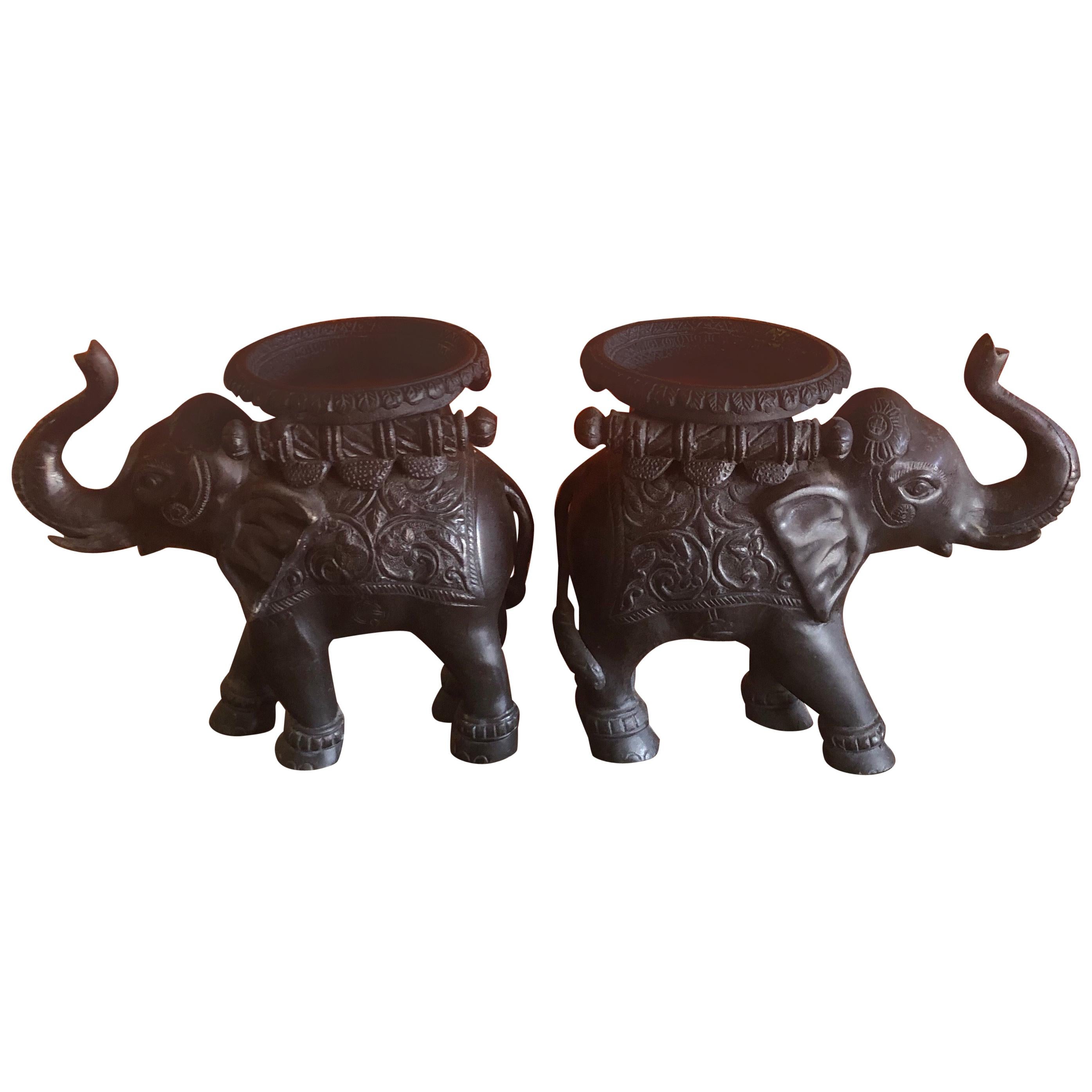 Pair of Elephant Candleholders in Cast Bronze