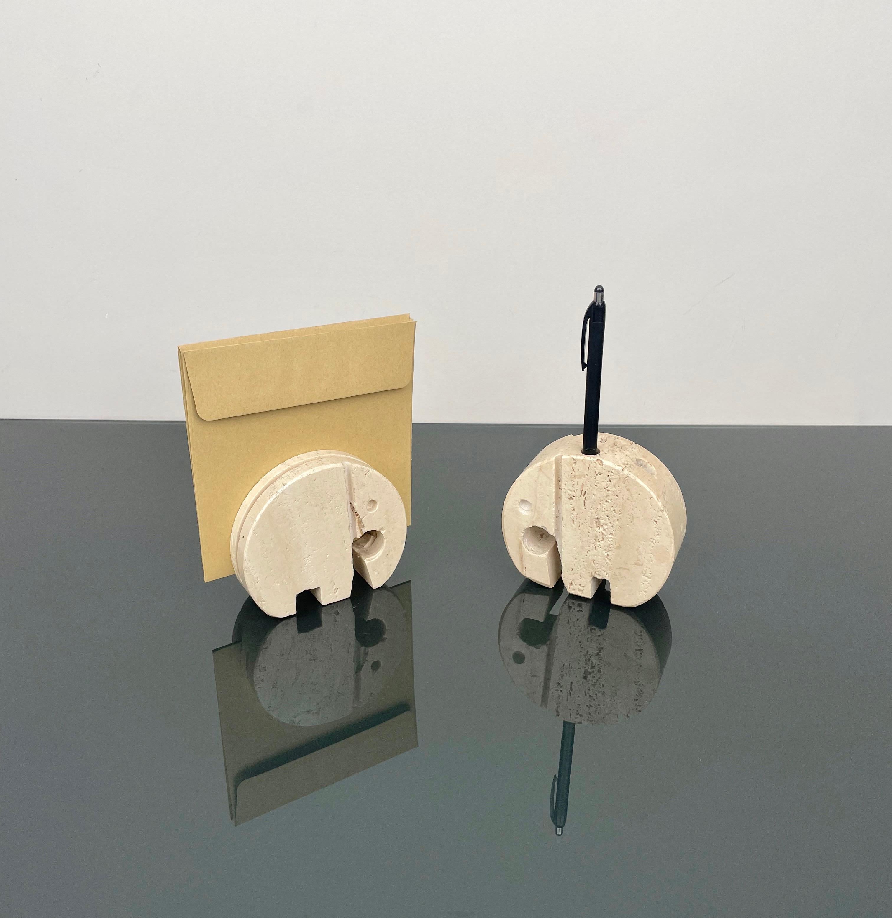 Travertine Pair of Elephant Desk Accessories Attributed to Fratelli Mannelli, Italy 1970s