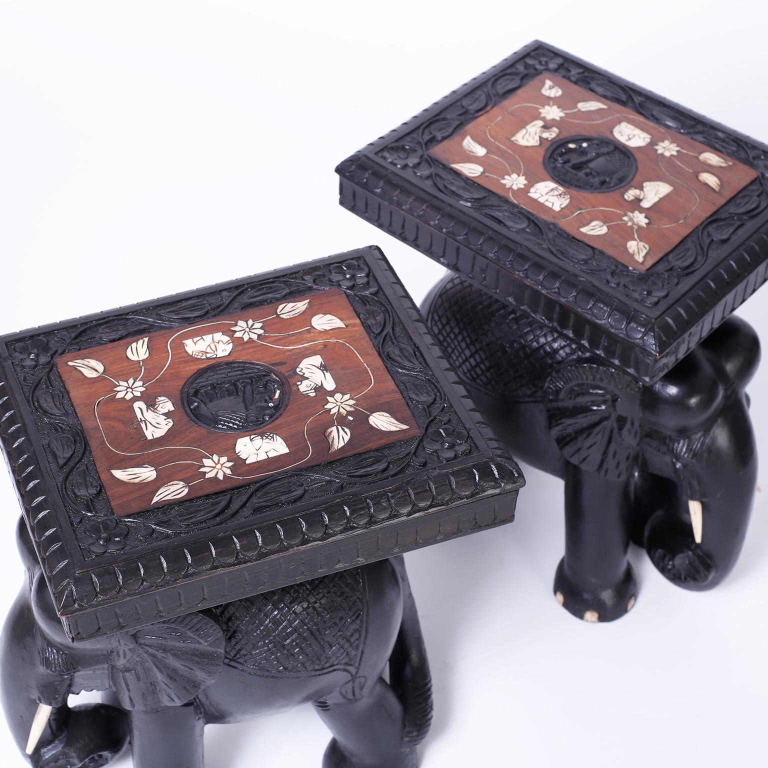 Anglo-Indian Pair of Elephant End Tables