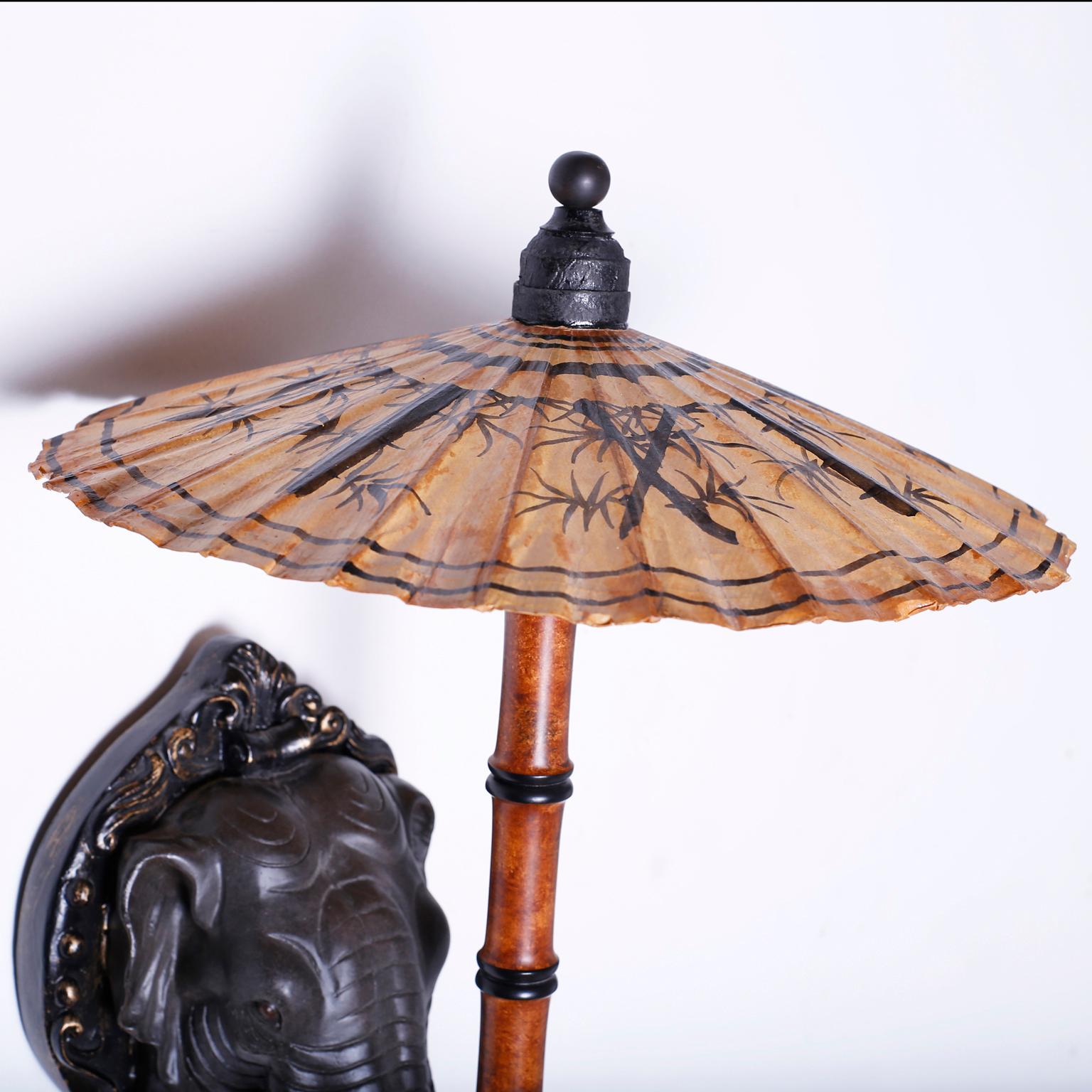 American Pair of Elephant Head Wall Sconces with Umbrellas
