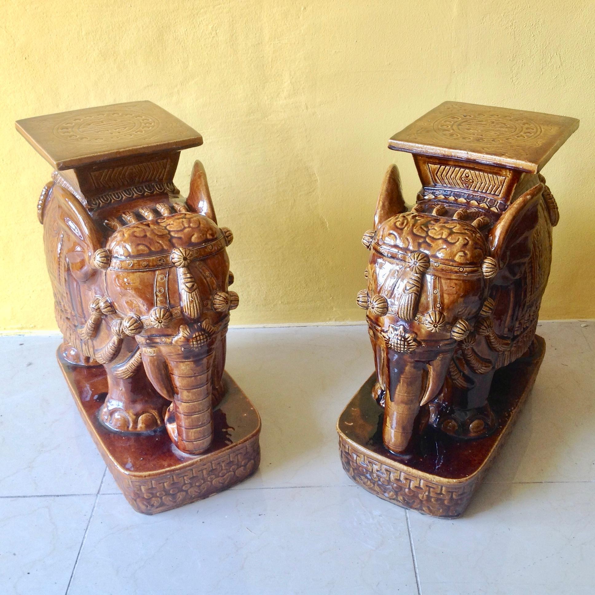 Chinese Pair of Elephant Motif Garden Seats