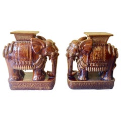 Pair of Elephant Motif Garden Seats