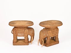 Pair of Elephant Nightstands or Side Table in Rattan, Vivai del Sud, Italy, 1970