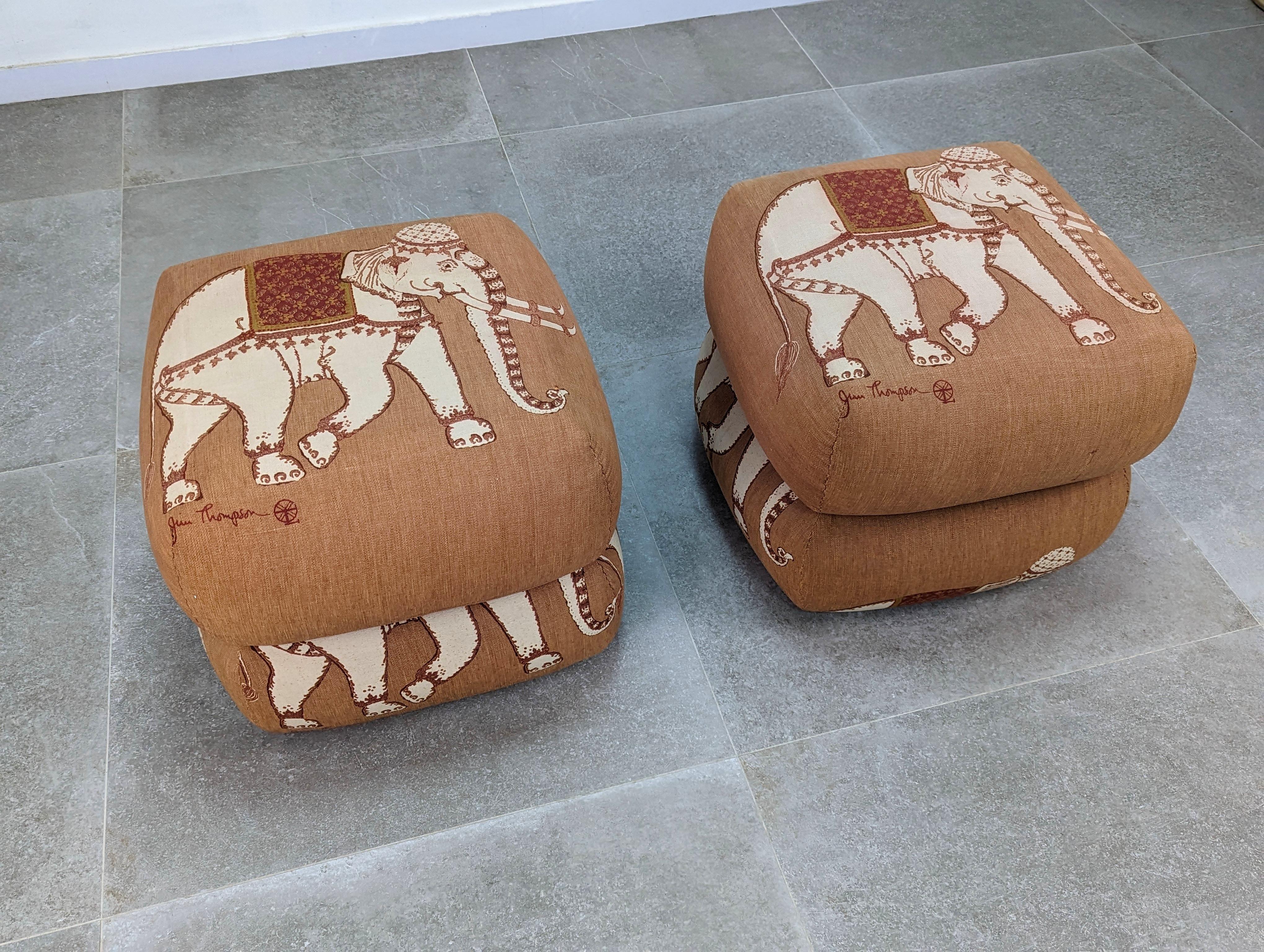 Pair of Elephant Poufs Ottomans Signed Jim Thompson In Good Condition In Benalmadena, ES