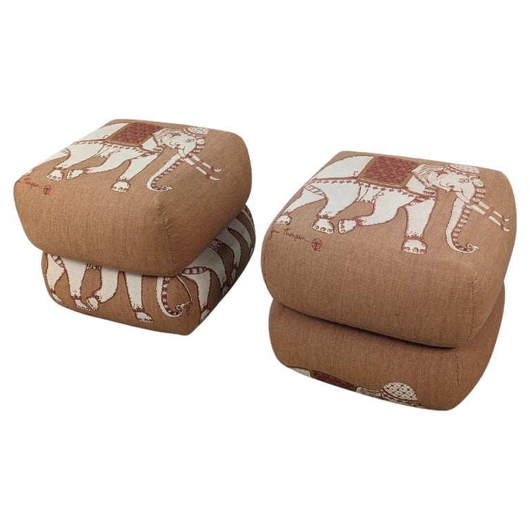 Pair of elephant Poufs Ottomans signed Jim Thompson For Sale at 1stDibs