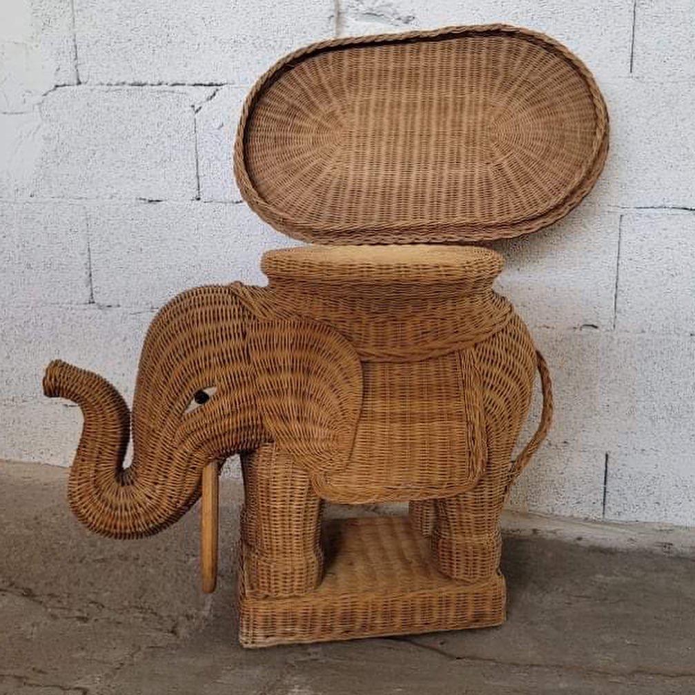 Late 20th Century Pair of Elephant Shaped Wicker Sofa Ends, 1970 in Vivaï del Sud Style For Sale