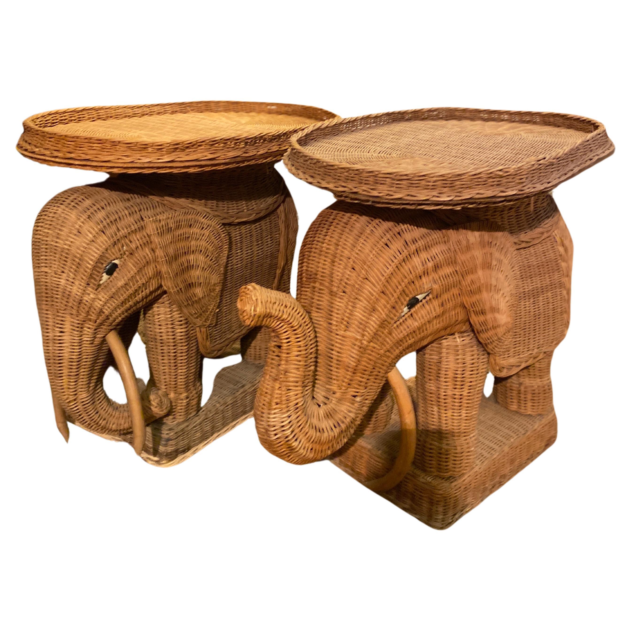 Pair of Elephant Shaped Wicker Sofa Ends, 1970 in Vivaï del Sud Style For Sale