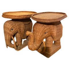 Pair of Elephant Shaped Wicker Sofa Ends, 1970 in Vivaï del Sud Style