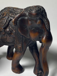 Pair of Elephants Sculptures, in Ceramic, Brown Color, Made in France circa 1970