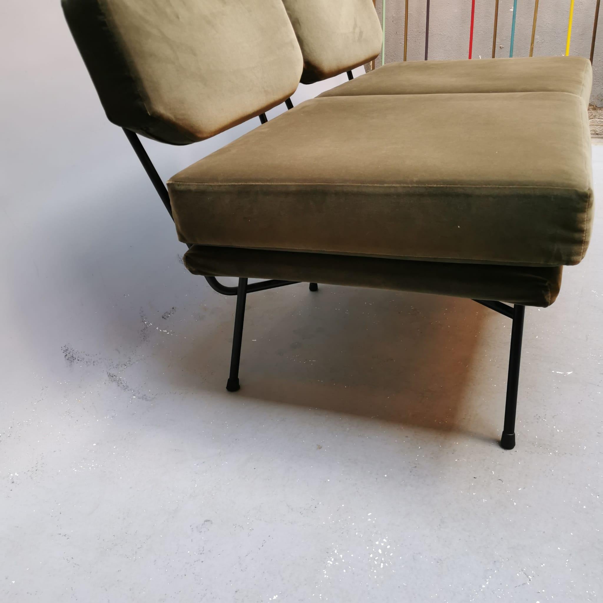 Mid-20th Century Pair of Elettra Chair in green velvet by BBPR for Arflex For Sale