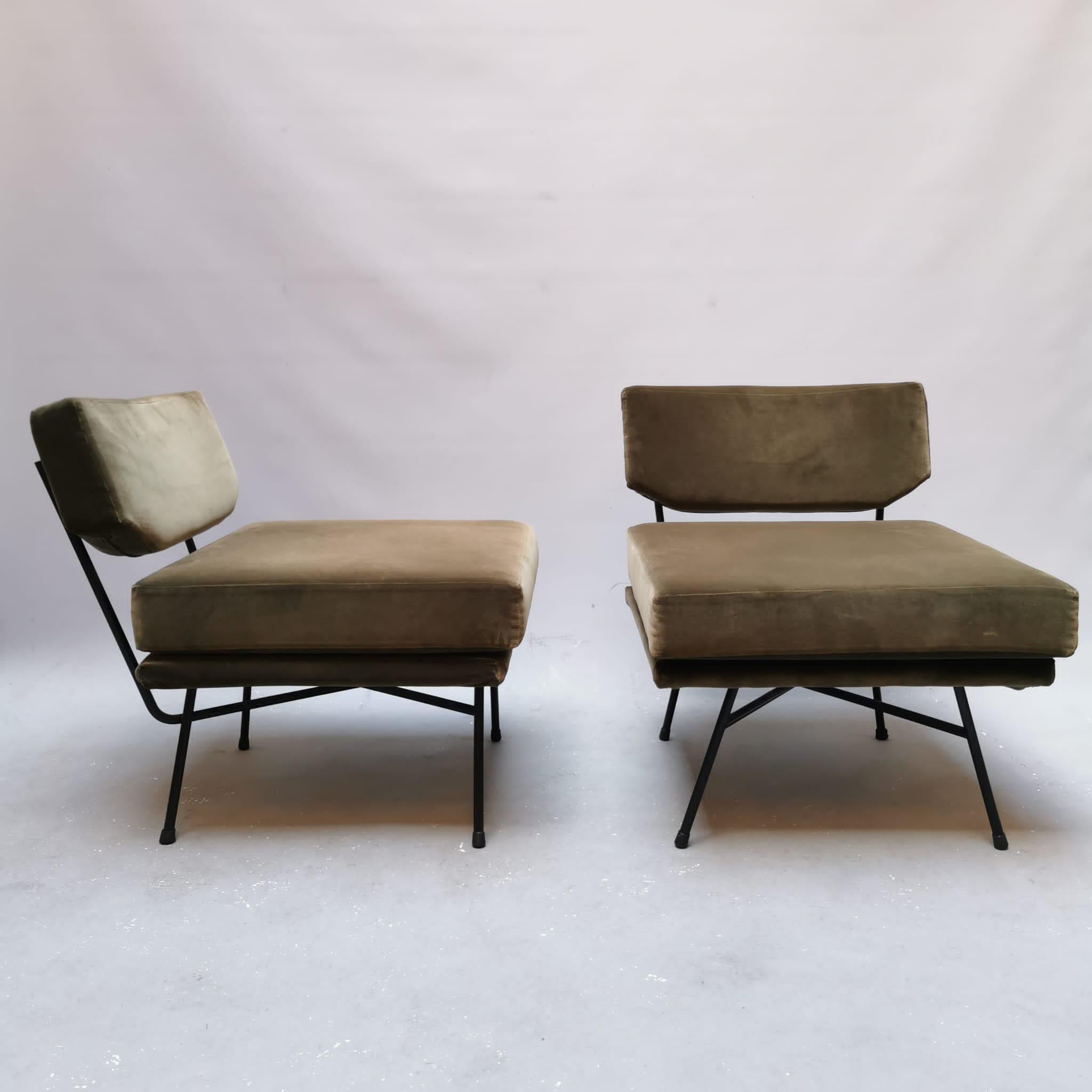 Velvet Pair of Elettra Chair in green velvet by BBPR for Arflex For Sale
