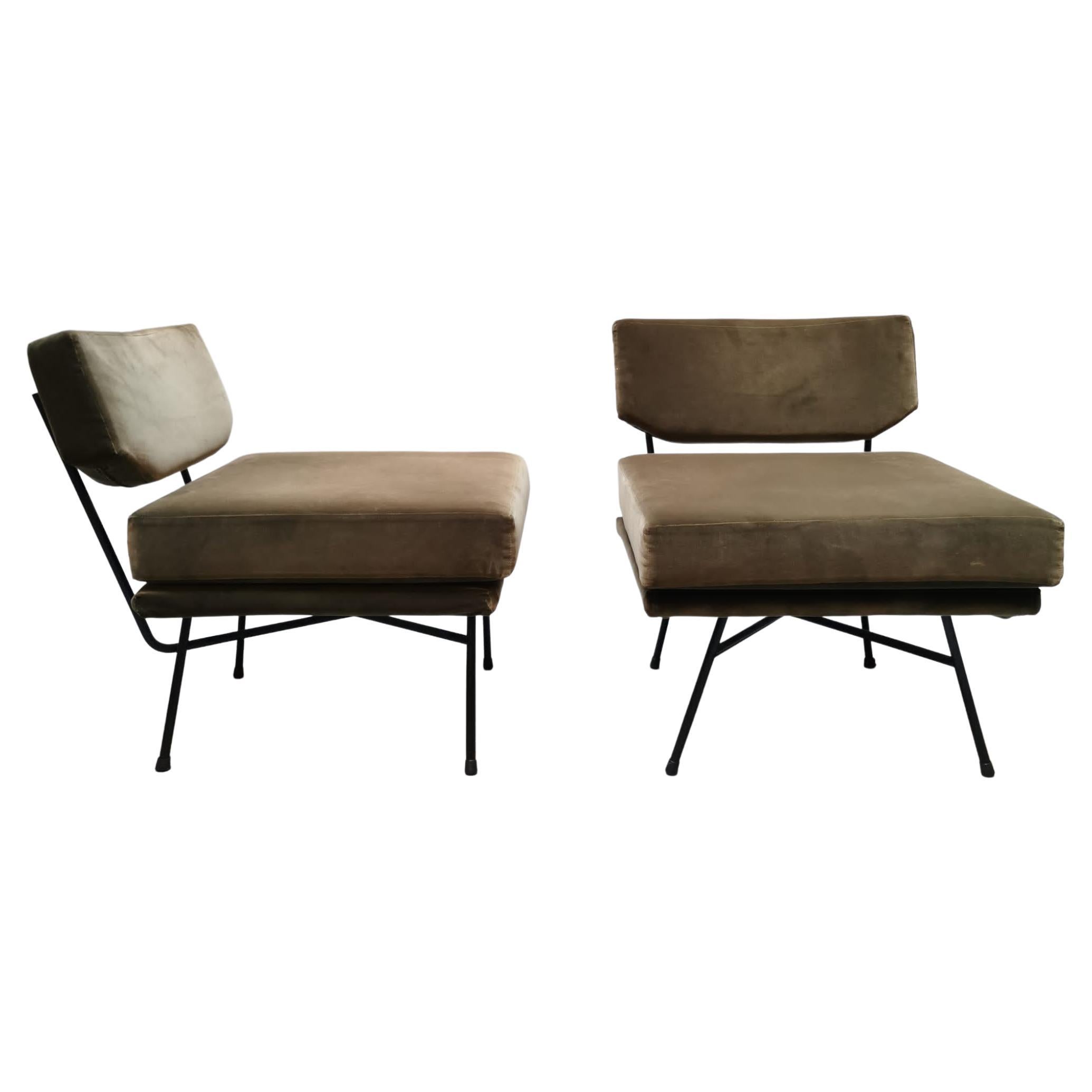 Pair of Elettra Chair in green velvet by BBPR for Arflex For Sale