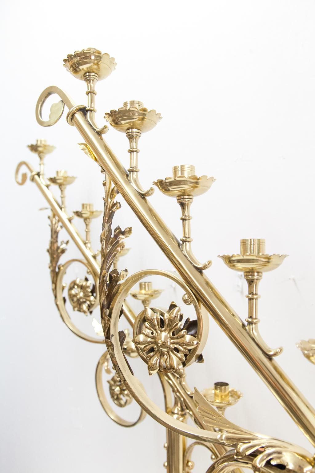 Pair of Eleven-Light Brass Candelabra 2