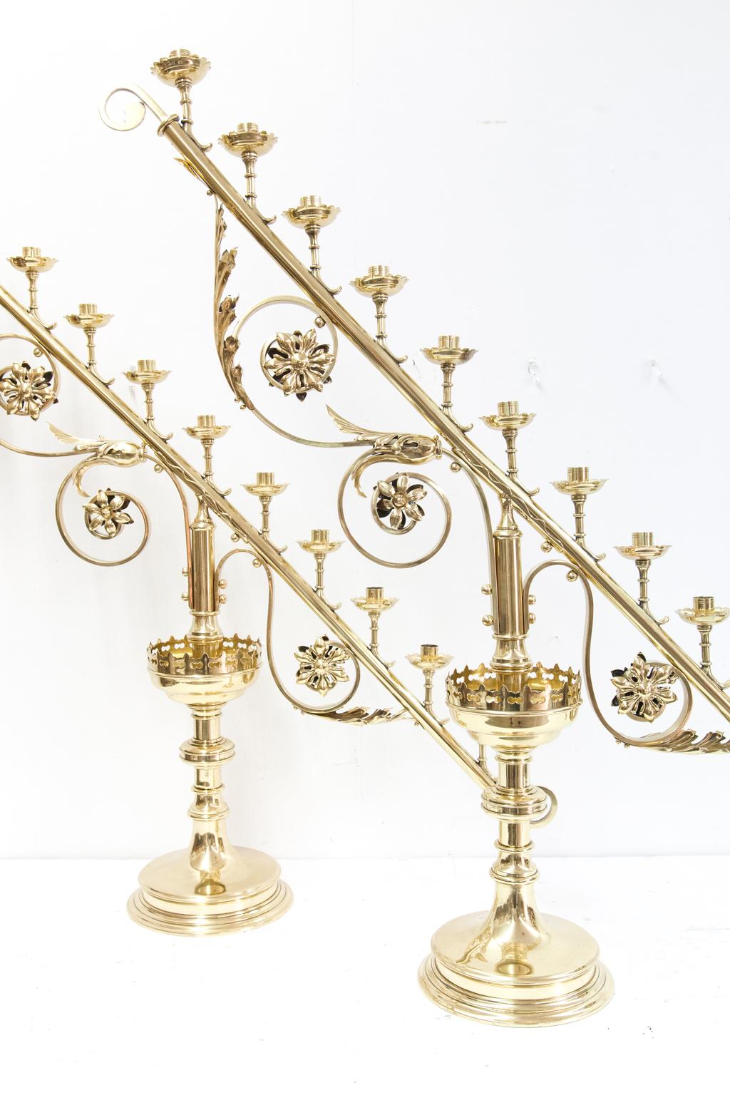 Pair of Eleven-Light Brass Candelabra 3