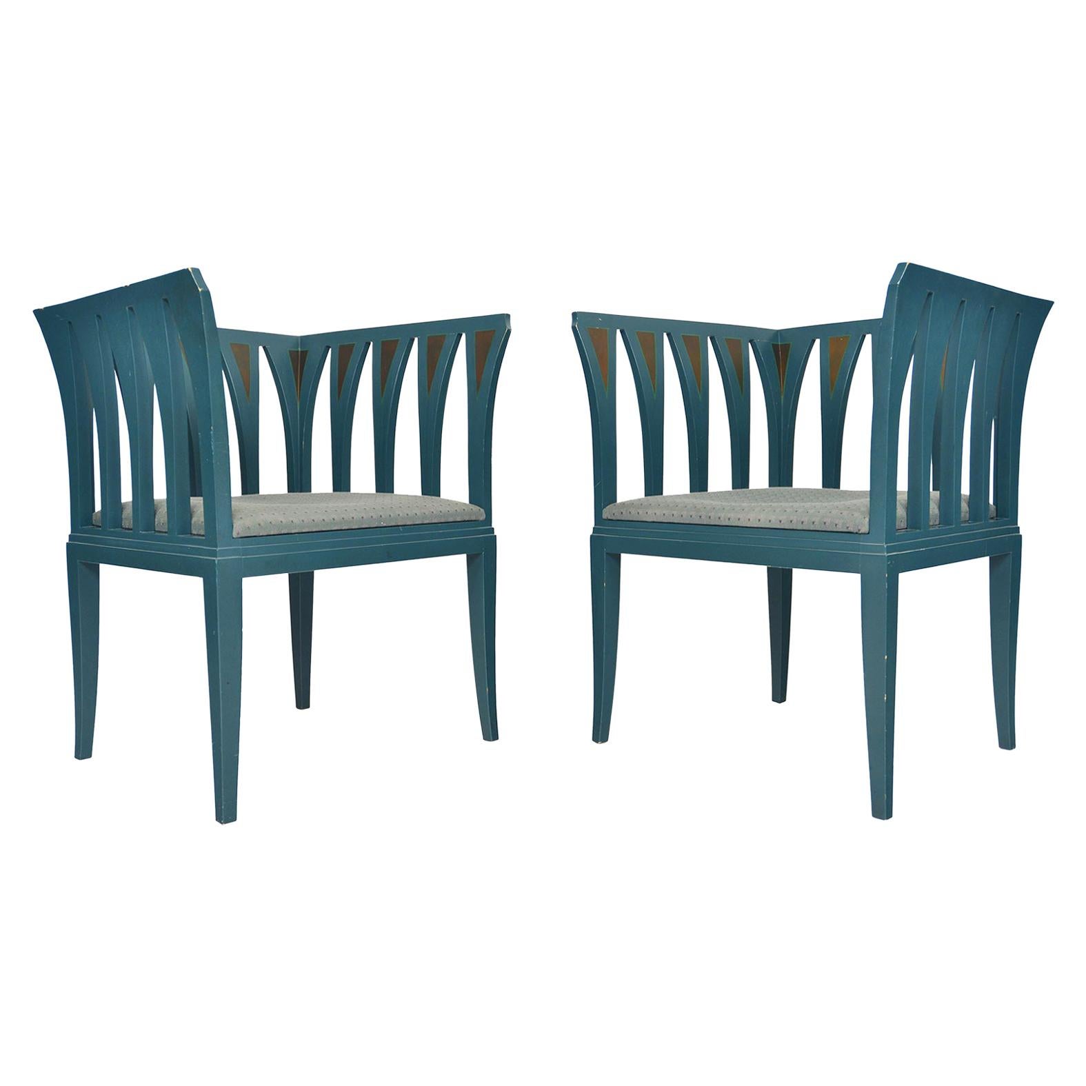 Pair of Eliel Saarinen Model 275 Blue Chairs by Adelta of Finland