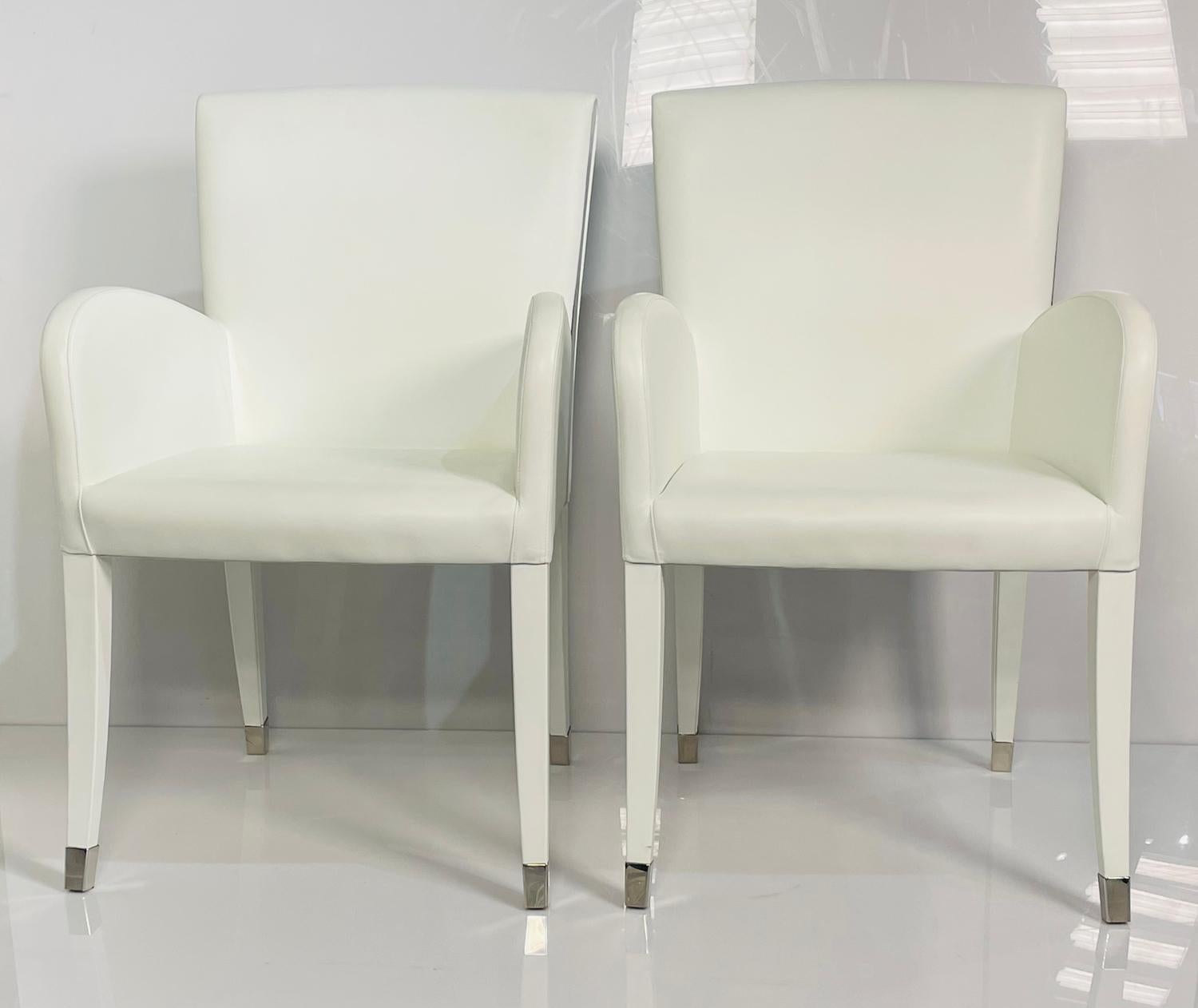 Modern Pair of Elisa Armchairs Embossed in White Leather by Fendi