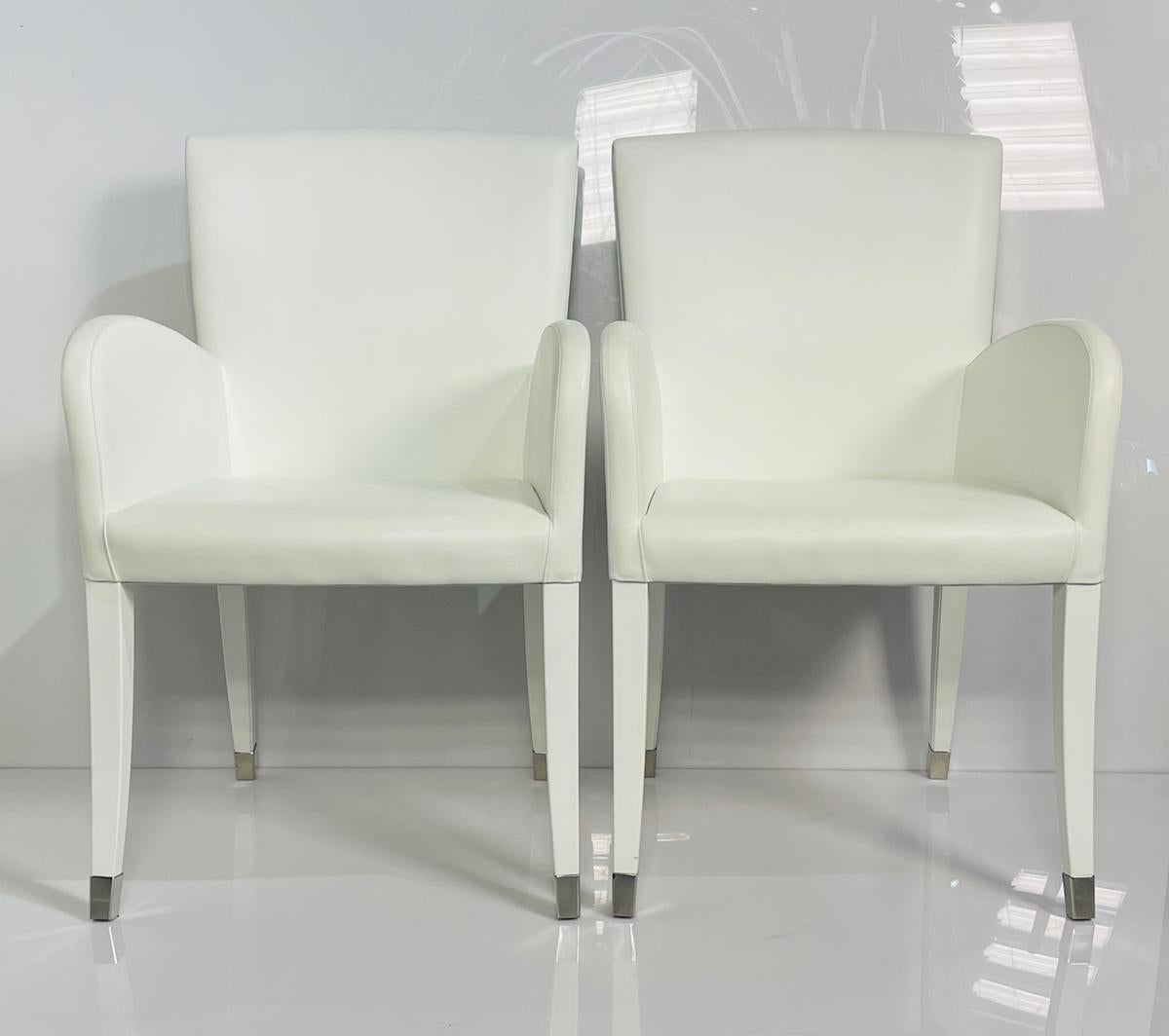 Italian Pair of Elisa Armchairs Embossed in White Leather by Fendi