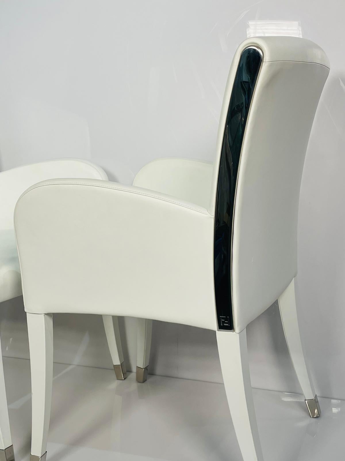 Pair of Elisa Armchairs Embossed in White Leather by Fendi 1