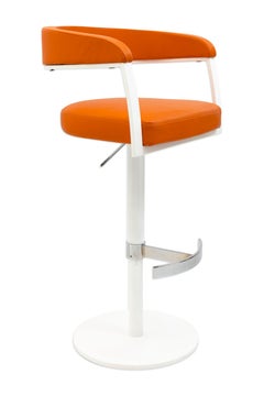 Pair Of Elite Modern "Helix" Orange And White Barstools
