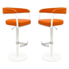 Pair Of Elite Modern "Helix" Orange And White Barstools