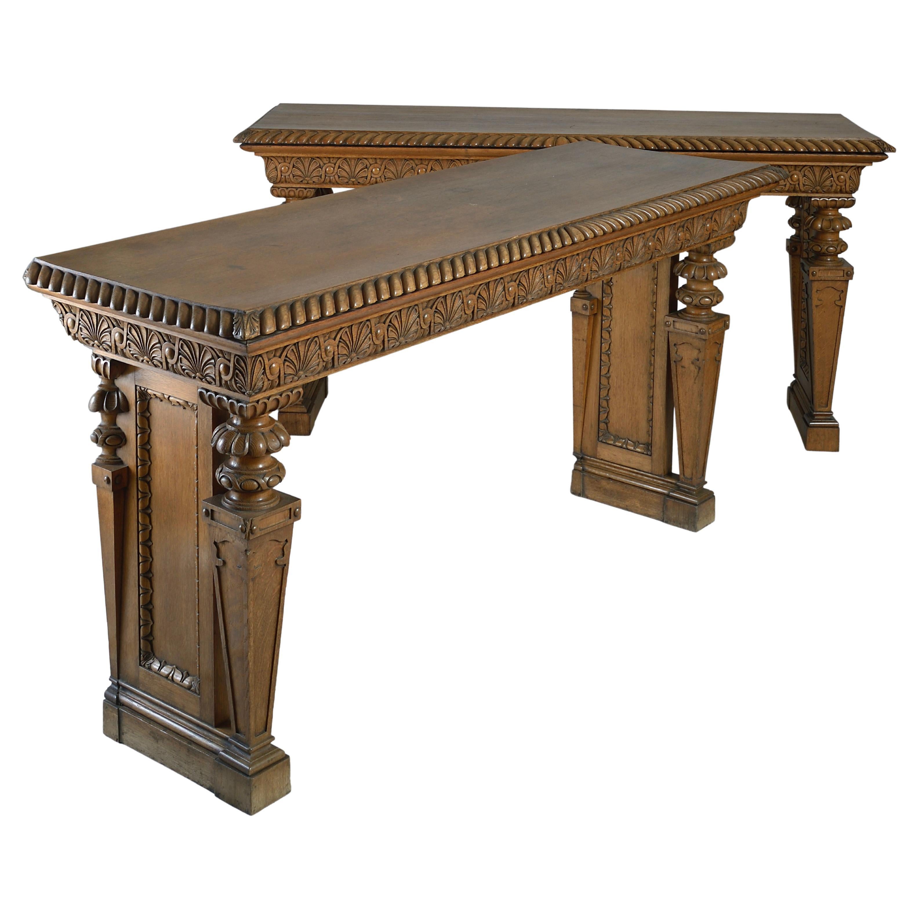 Pair of Elizabethan-Revival Oak Side Tables For Sale