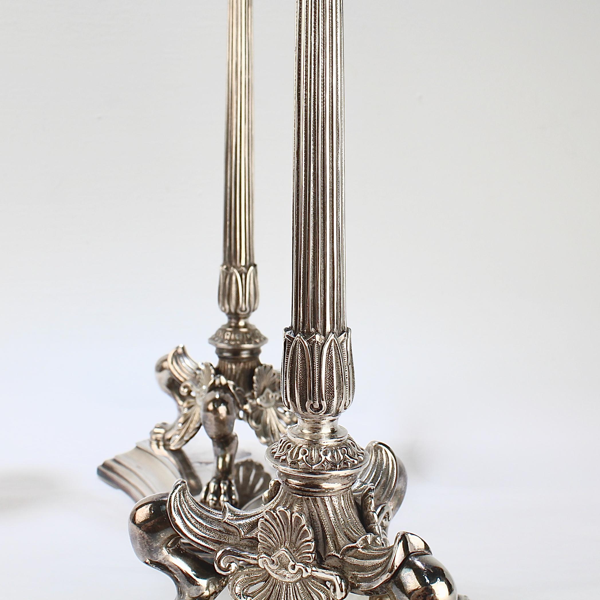 Pair of Elkington & Co Neoclassical Revival Silver Plated Five-Light Candelabra For Sale 4
