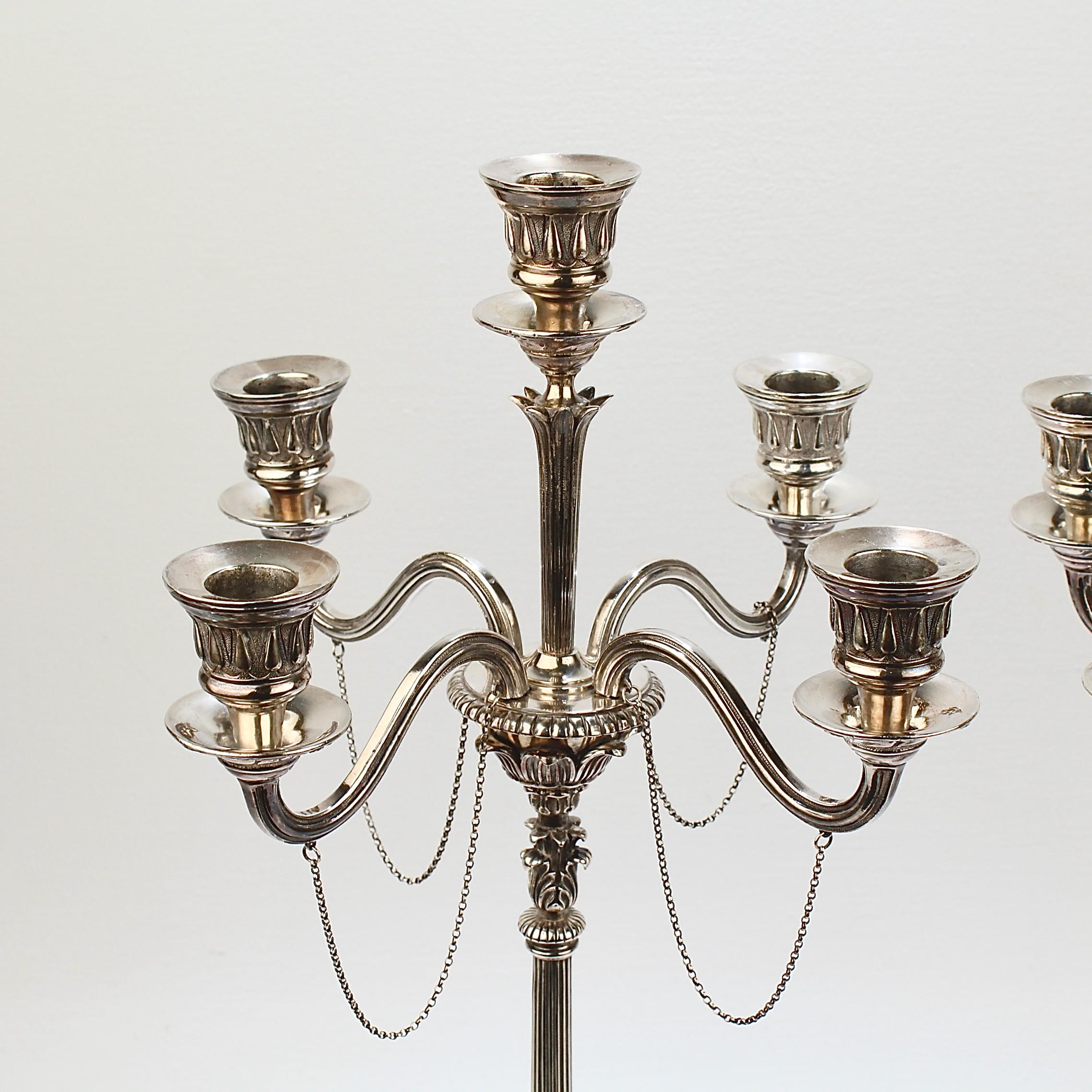 Pair of Elkington & Co Neoclassical Revival Silver Plated Five-Light Candelabra For Sale 5