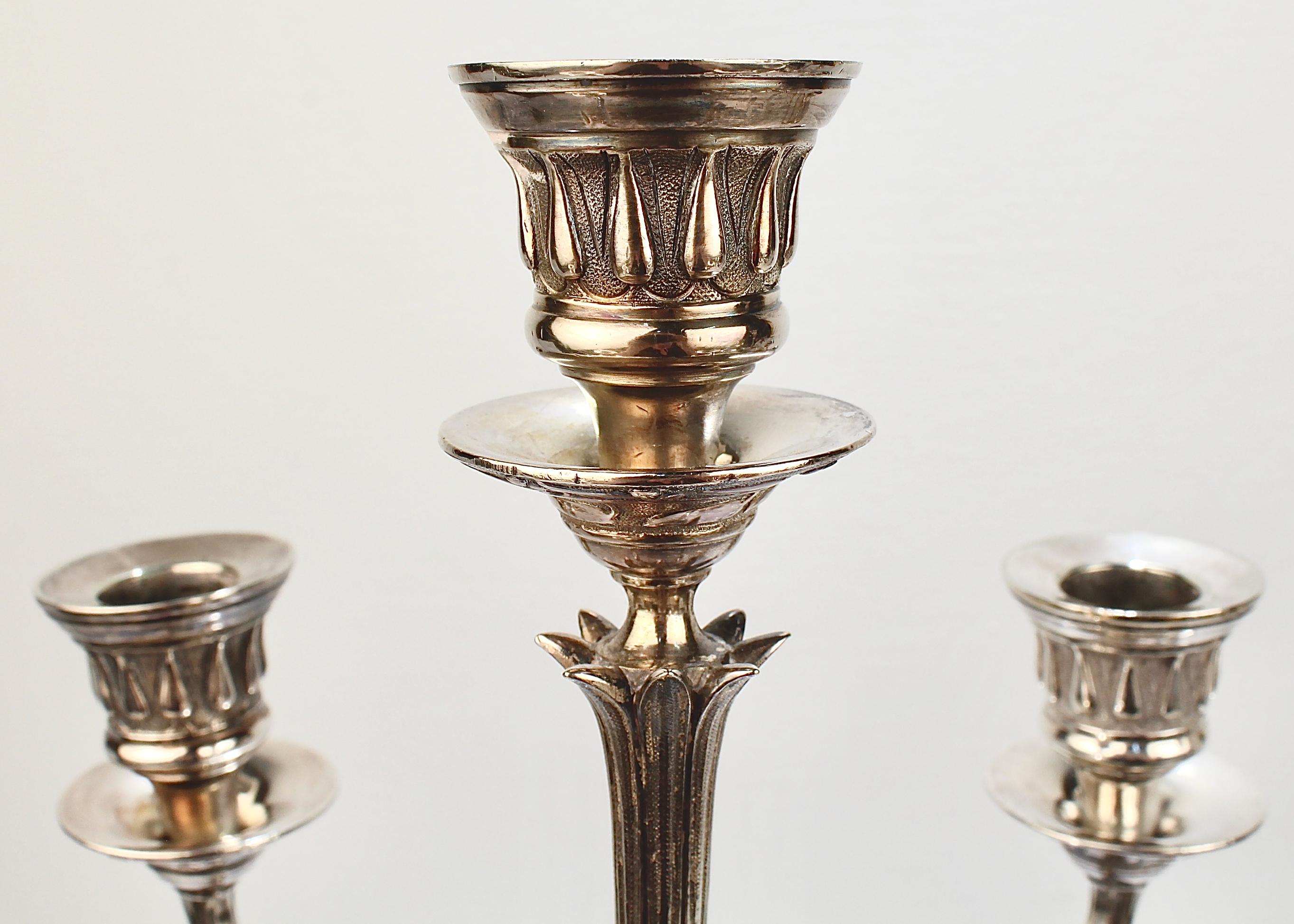 Pair of Elkington & Co Neoclassical Revival Silver Plated Five-Light Candelabra For Sale 6