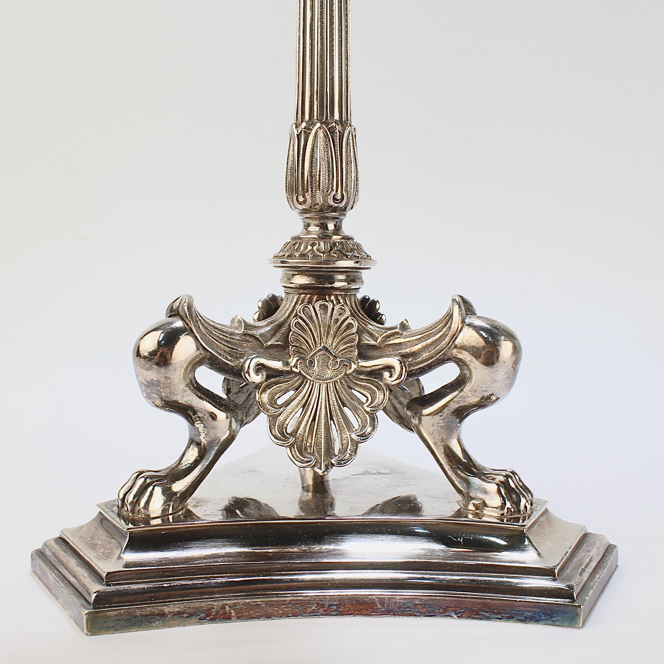 Pair of Elkington & Co Neoclassical Revival Silver Plated Five-Light Candelabra For Sale 1