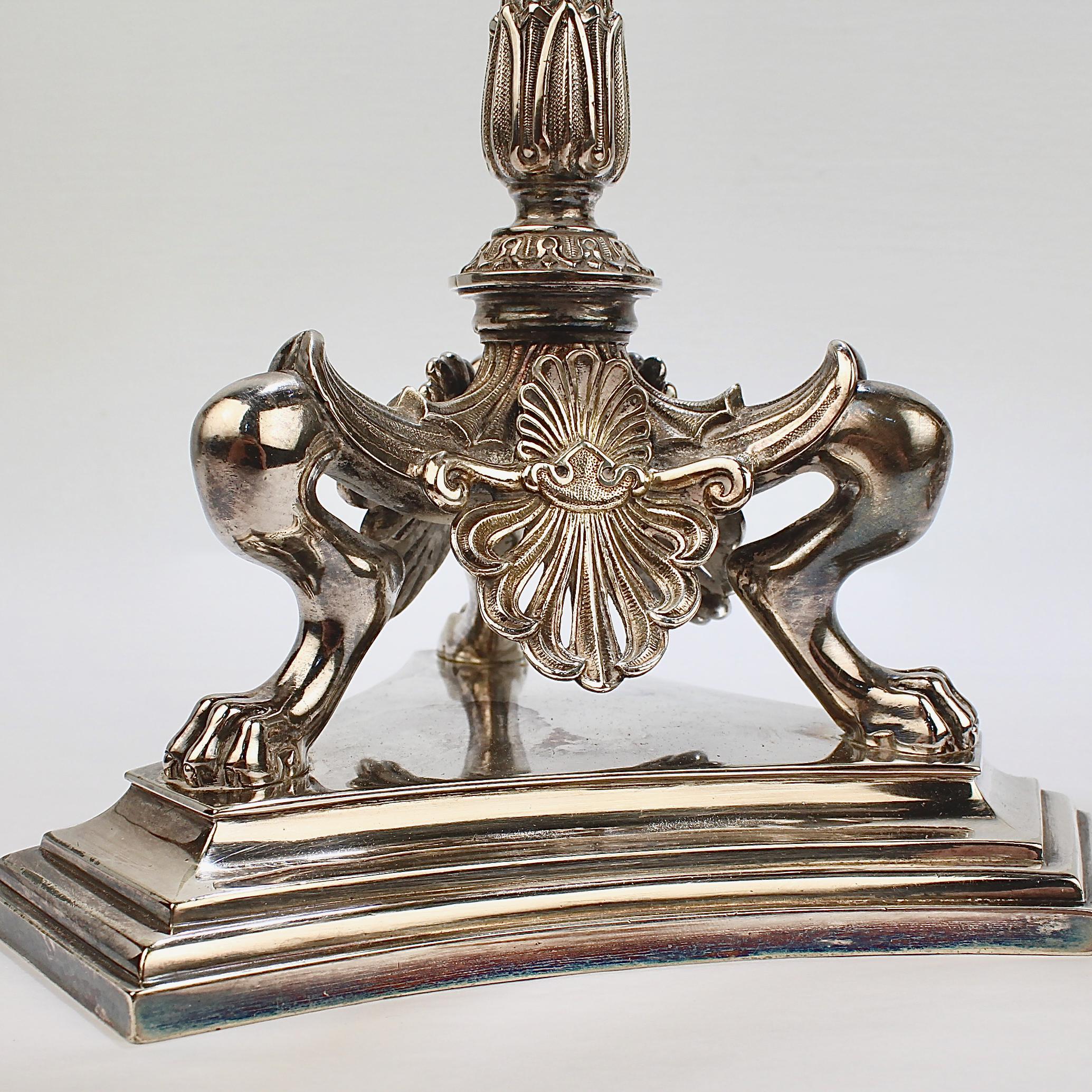 Pair of Elkington & Co Neoclassical Revival Silver Plated Five-Light Candelabra For Sale 2