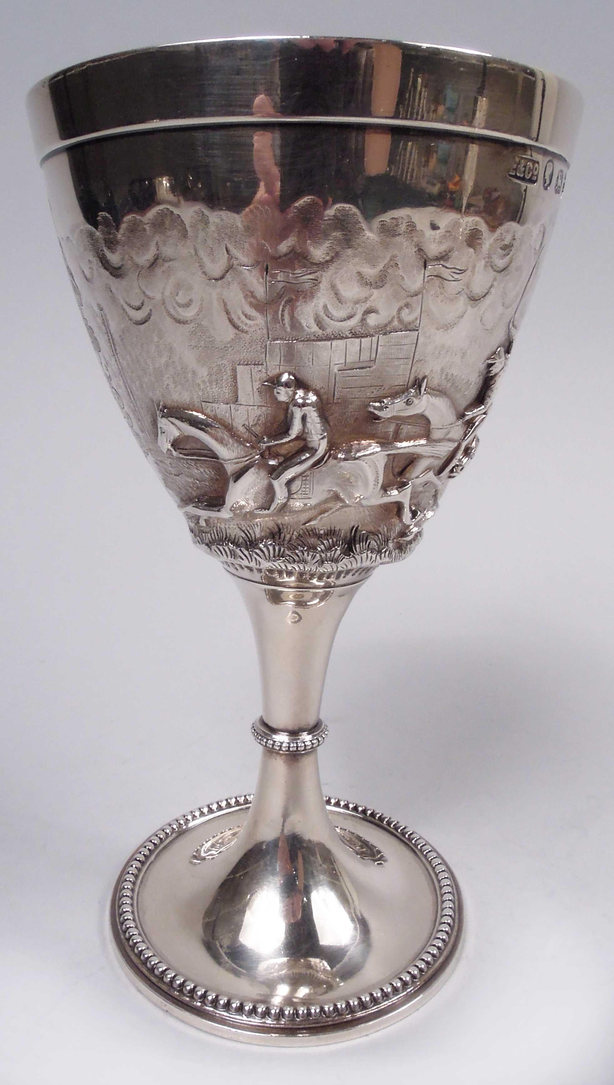 Pair of Elkington English Victorian Sterling Silver Horse Goblets, 1860 1