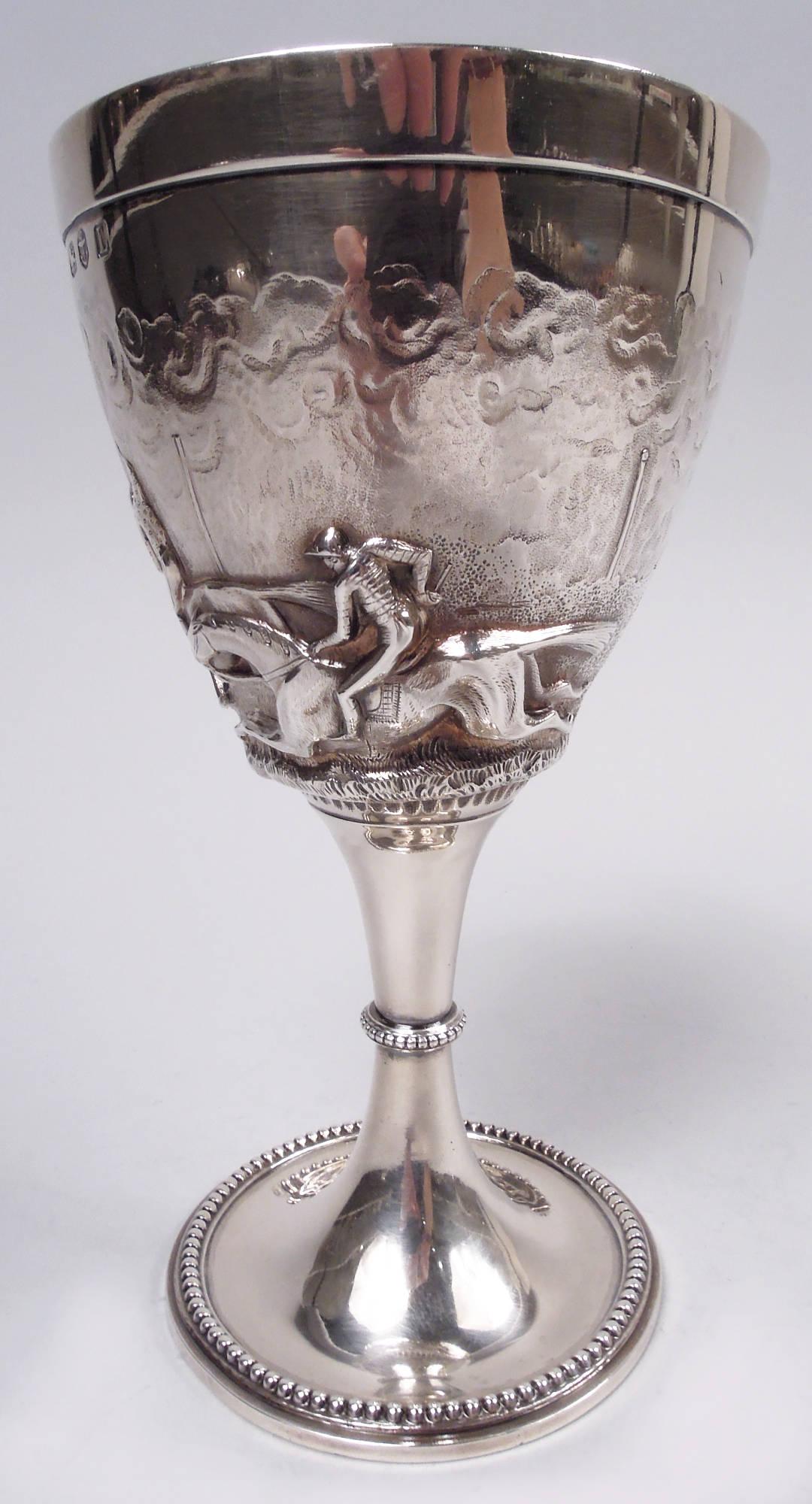 Pair of Elkington English Victorian Sterling Silver Horse Goblets, 1860 3