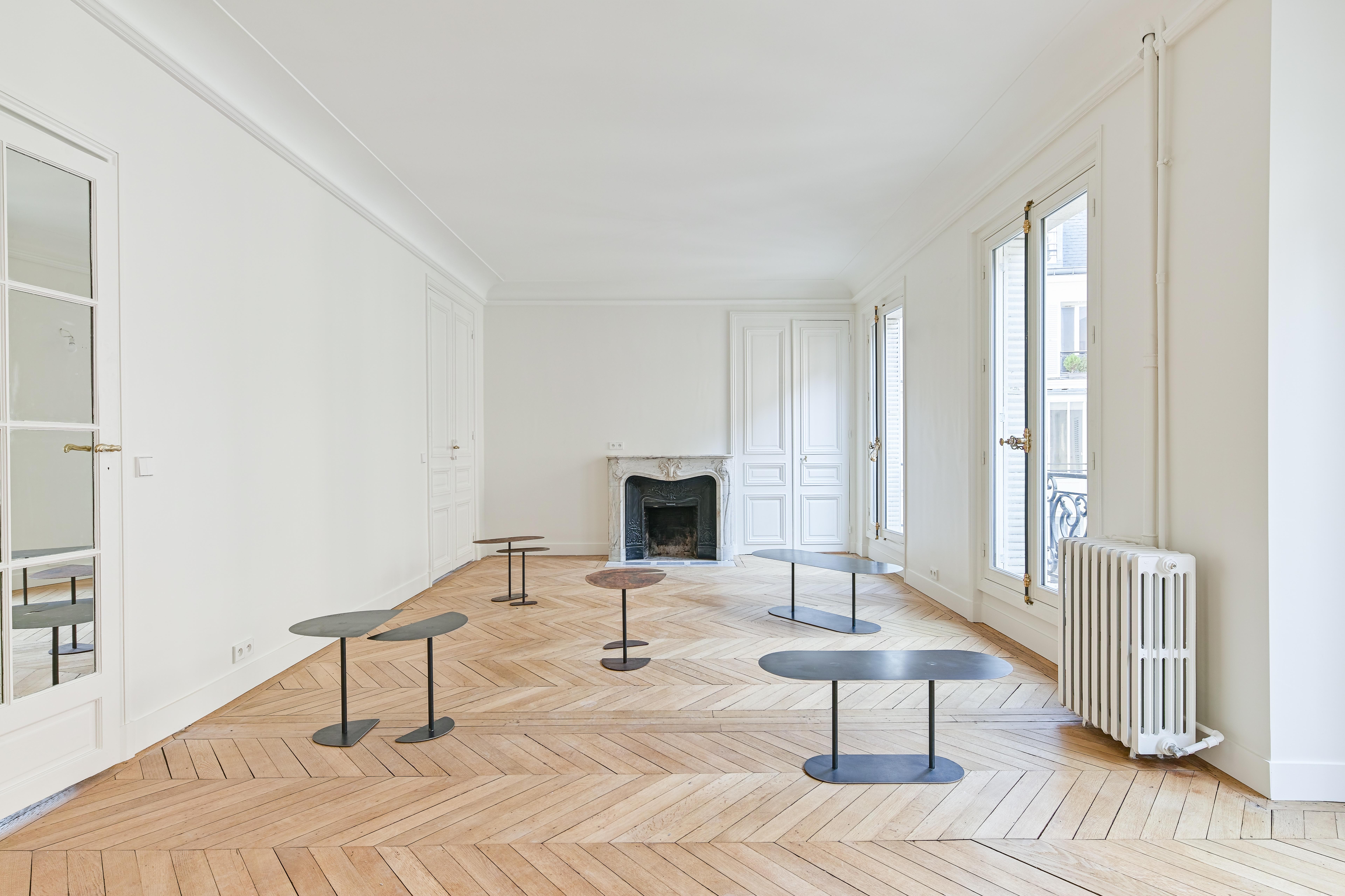 Steel Pair of Ellipses Tables Signed by Pia Chevalier
