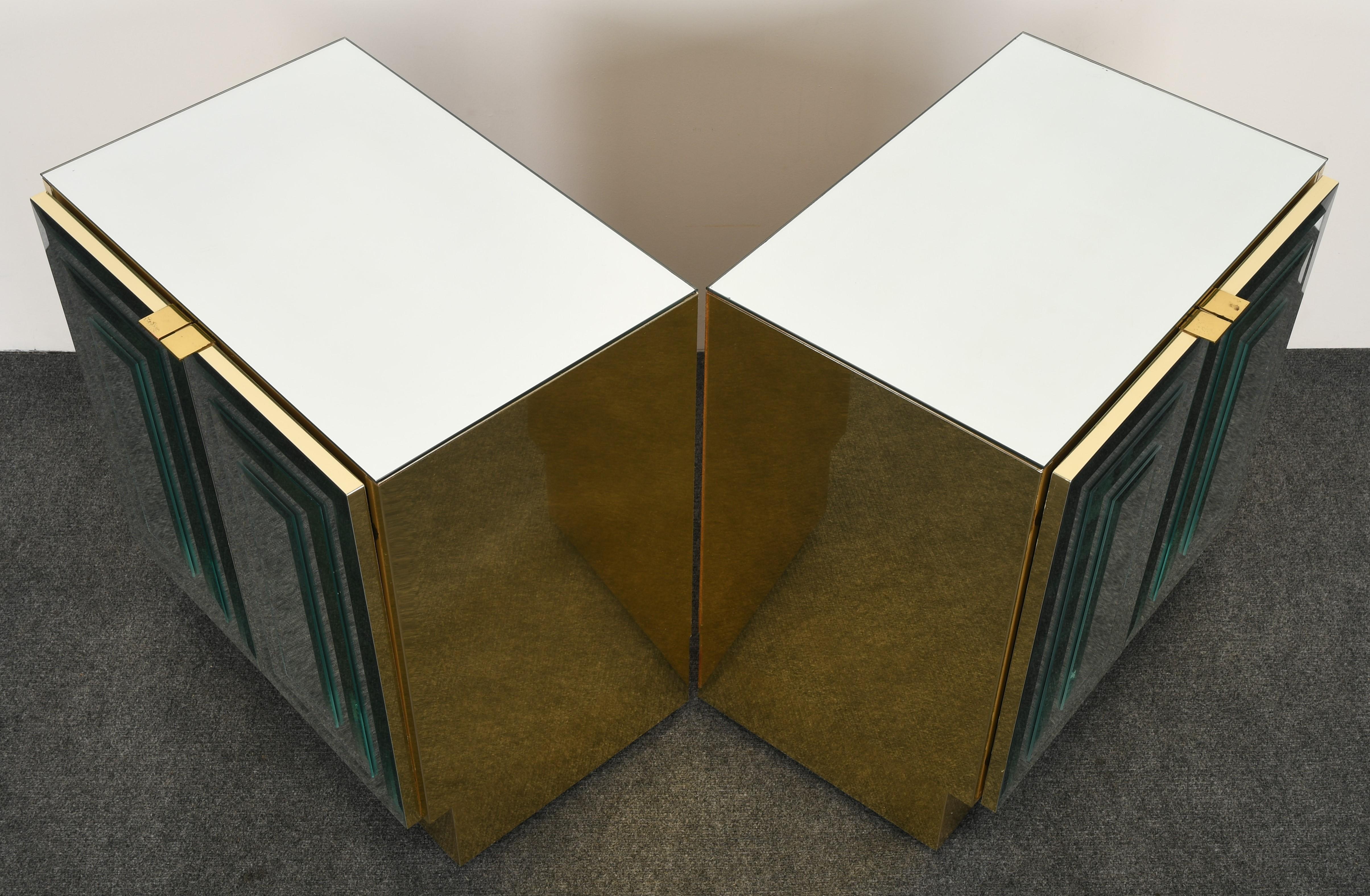 Pair of ELLO Brass and Mirror Bedside Tables, 1970s 1