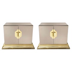 Pair of Ello Brass & Bronze Mirror Bedside Cabinets