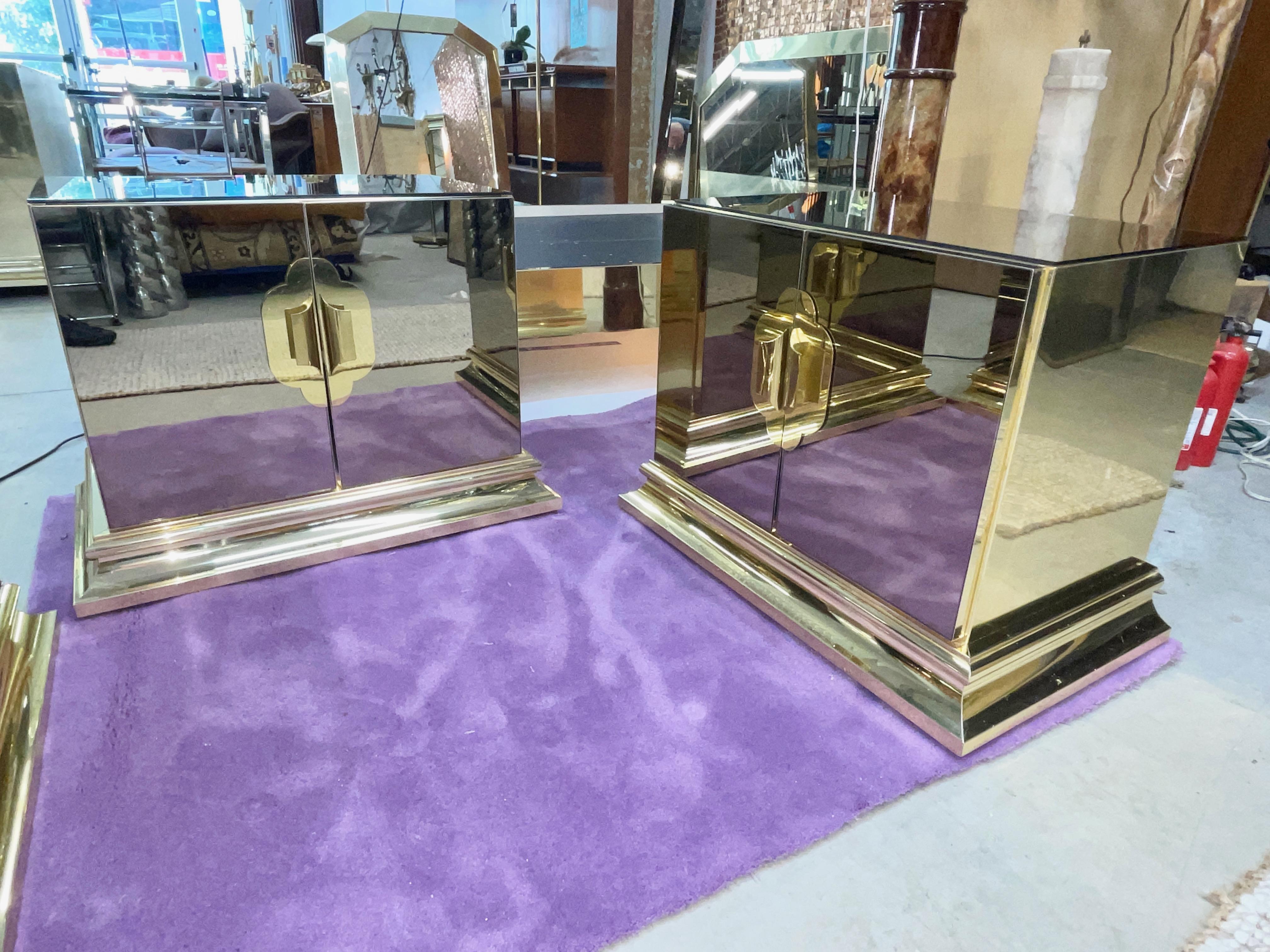 Late 20th Century Pair of Ello Brass & Bronze Mirrored Nightstands by O. B. Solie