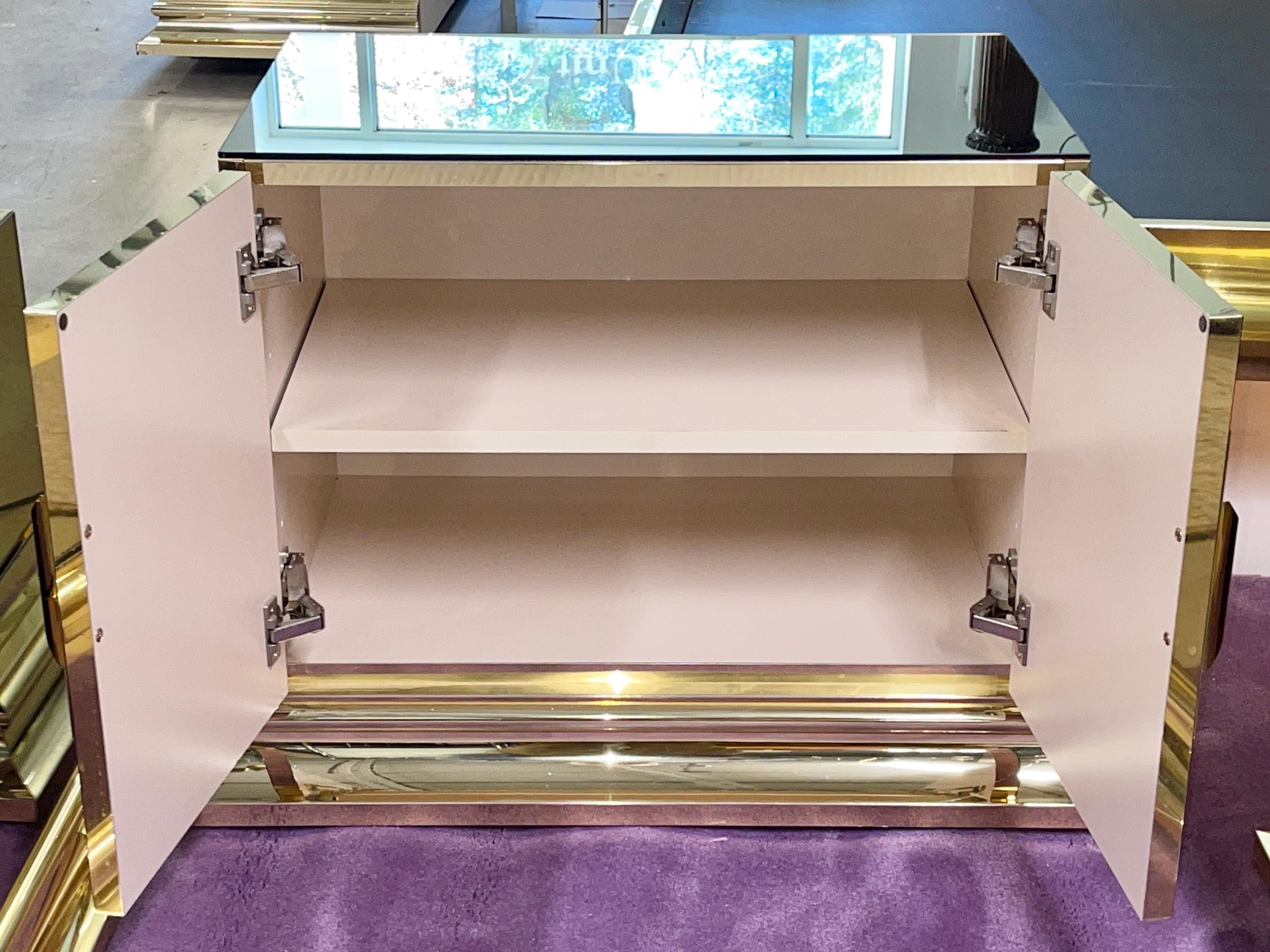 Pair of Ello Brass & Bronze Mirrored Nightstands by O. B. Solie 2